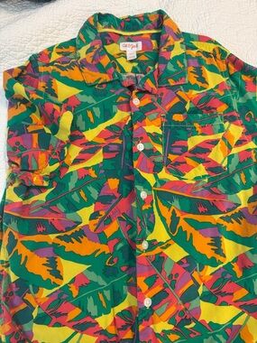 Cat & Jack Bright Tropical Button-Down Shirt in Green, Yellow, Orange & Purple
